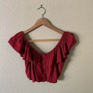 off the shoulder red crop top